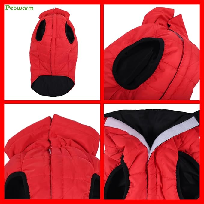 PetWarm Reversible Dog Winter Coat, Windproof Dog Puffer Vest, Soft Vest for Dogs with Hook-and-Loop Strap for Easy Dressing, Waterproof Coat for Dogs with Adjustable Fit, Red, XL