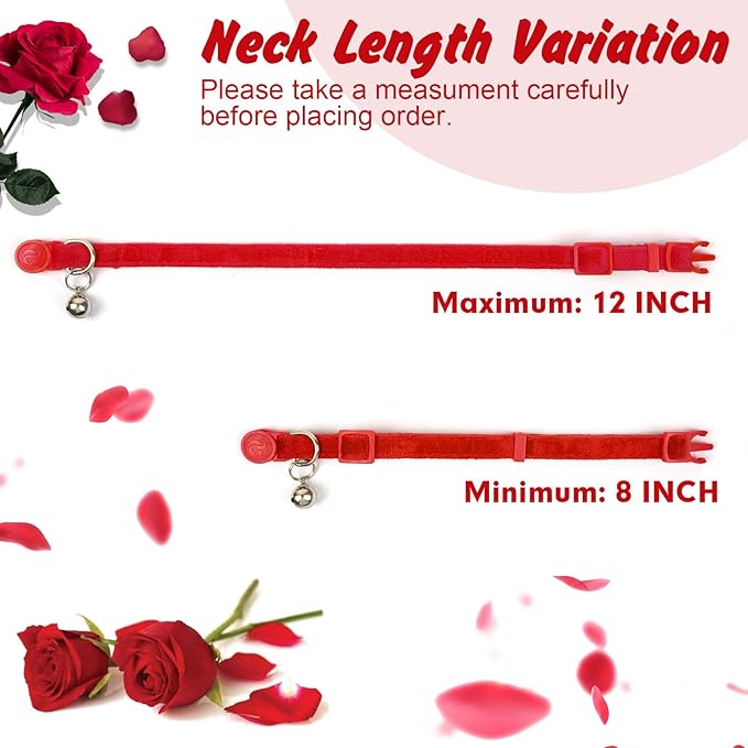 azuza 2 Pack Cat Collar Floral with Bell and Removable Flower Bowtie Breakaway Adjustable Velvet Fabric Cat Collar for Pets and Daily Decoration,Wine Red & Rose Pink