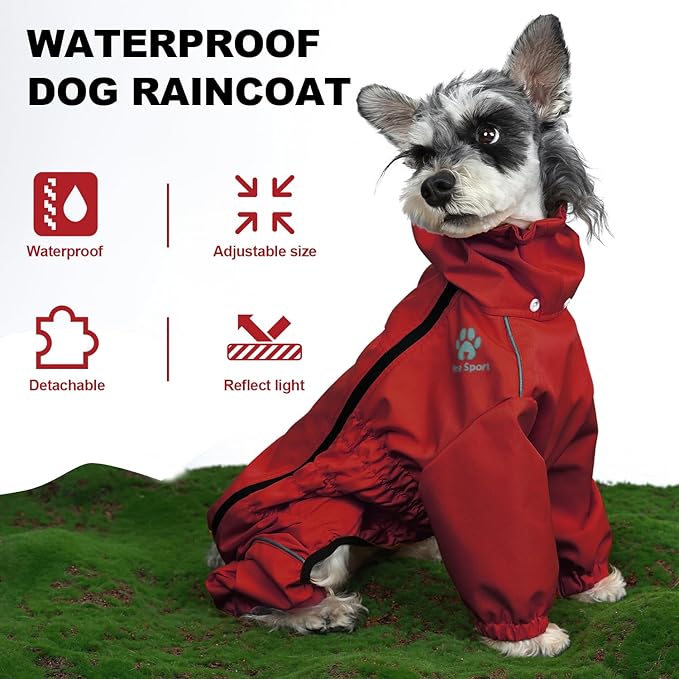 PINA Dog Raincoat, Waterproof Jacket with Hood, Lightweight Dog Coat, Poncho for Wet Weather, Full Wrap for Full Protection