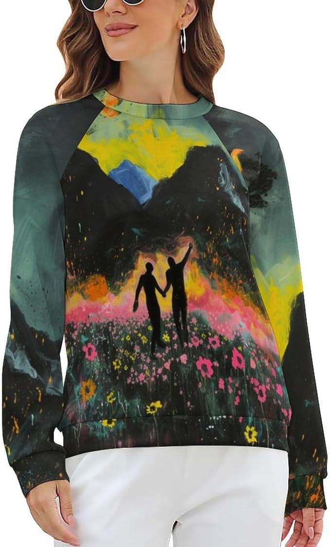 Long Sleeve Shirts for Women Cat Oil Painting Shirt 3D Graphic Sweatshirts Fall Pullover Crewneck Vintage Boho Tops
