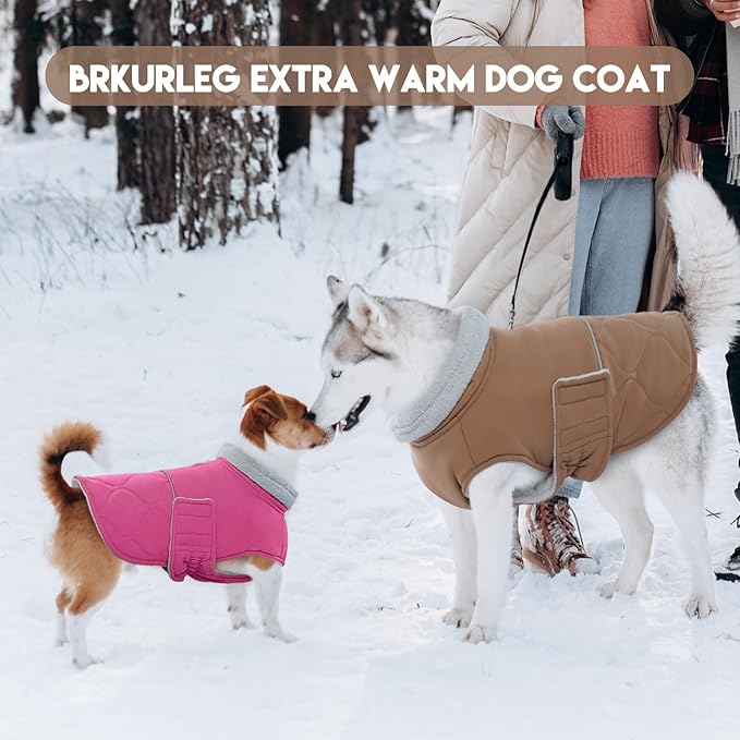 BRKURLEG Dog Winter Coat, Warm Dog Jackets for Small and Medium Large Dogs, Reflective Adjustable Pet Cold Weather Coats, Waterproof Windproof Dogs Snow Jacket Clothes Warm Vest (L, Khaki)