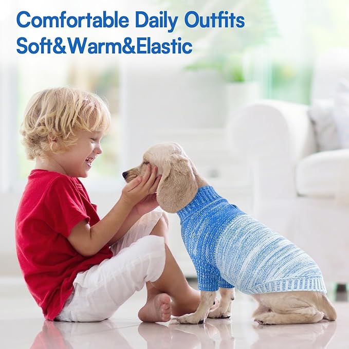 Queenmore Small Dog Sweater, Knitted Pullover Puppy Sweater,Cold Winter Pet Sweaters for Dog Girls Boys, Soft Turtleneck Knit Sweater with Leash Hole,Long Sleeves Christmas DogSweater(Royal Blue,S)