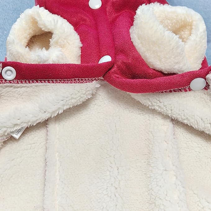 Jecikelon Bowtie Dog Cold Weather Coat Fleece Lining Warm Pet Puppy Turtleneck Dogs Winter Clothes for Small Dogs with D-Ring (Red, Medium)