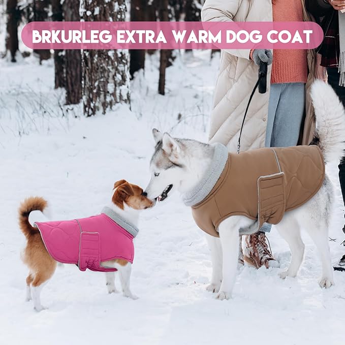 BRKURLEG Dog Winter Jacket, Warm Dog Winter Coats for Small and Medium Large Dogs, Reflective Adjustable Pet Cold Weather Coats, Waterproof Dogs Snow Jacket Clothes Fleece Vest (L, Rose Red)