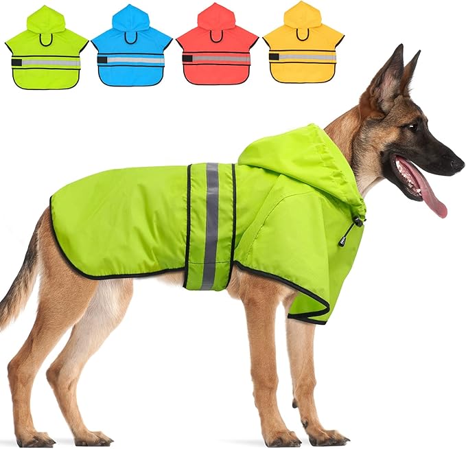 Candofly Dog Raincoat Hooded Poncho - Adjustable Waterproof Dog Rain Jacket Lightweight Reflective Dog Rain Coat Pet Slicker for Small Medium Large Dogs (X-Large, Green)
