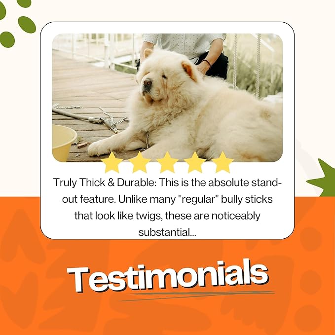 Bully Sticks for Large Dogs, (6 Inch, 5 Count), Dog Chew Toy for Aggressive Chewers Single Ingredient, 100% Beef Pizzle, Grass-Fed, Rawhide-Free, Grain-Free