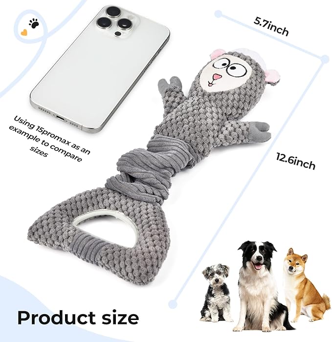 Dog Interactive Squeaky Toy for Chewers - Tug-of-War Sheep Plush with Durable Squeaker, Puppy Training & Anxiety Relief, Long-Lasting Chew Toy for Medium/Large Dogs