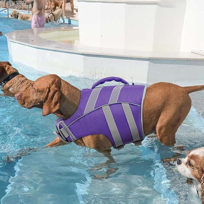 Kuoser Dog Life Jacket with Reflective Stripes, Adjustable High Visibility Ripstop Pet Life Preserver for Small, Medium and Large Dogs