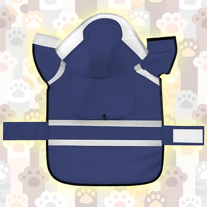 Dog Raincoat, Adjustable Rain Jacket with Hooded Double Layer for Large Medium Small Dogs Puppies, Lightweight Waterproof Rain Coat Poncho with Reflective Stripe Navy,S