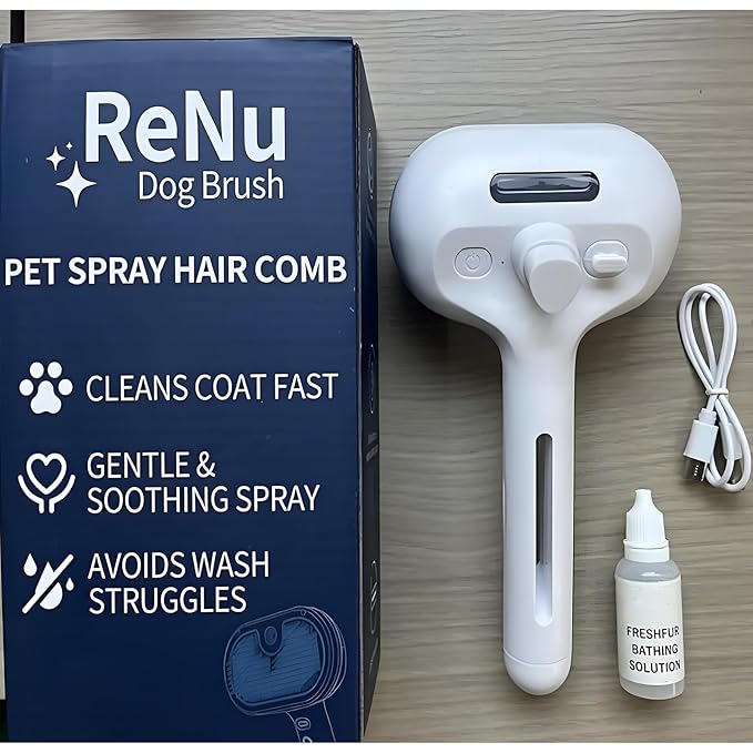 Fresh Fur Shower Brush, 3-in-1 Self-Cleaning Steamy Pet Brush for Dogs & Cats – Grooming Tool for Long & Short Hair, Removes Loose Hair & Reduces Shedding