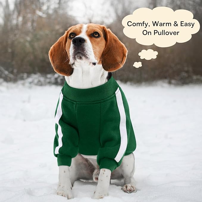 Queenmore XXL Christmas Dog Sweater, Cozy Fleece Dog Sweatshirt, Warm Winter Fleece Jacket for Small, Medium & Large Dogs with Leash Hole/Reflective Stripes Green