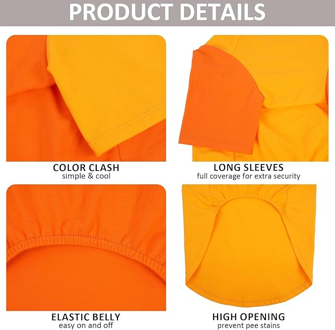 2 Pack Large Dog Shirts for Summer - Stretchy Breathable Cotton Dogs T-Shirt, Protect Skin Easy On and Off Dogs Clothes for French Bulldog, Pug, Daily Wear, Park, Travel, Beach Trips, Orange