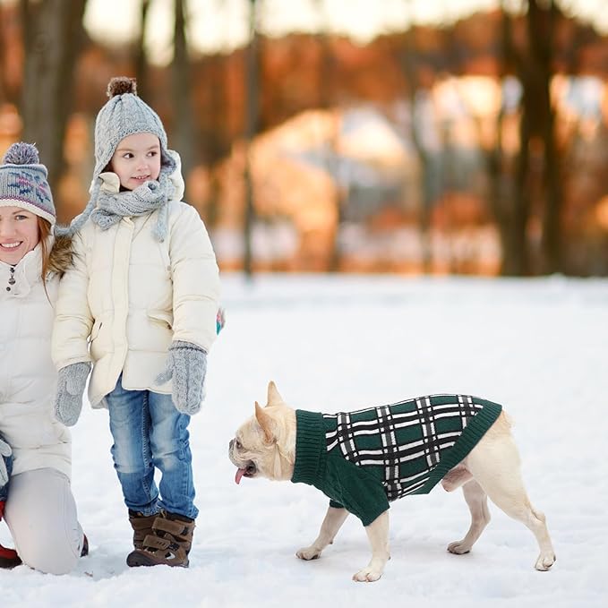 SCENEREAL Turtleneck Dog Sweater for Small Medium Large Dogs Girls Boys, Christmas Plaid Pullover Puppy Sweatershirt, Dogs Cold Weather Outfit Clothes, Ideal Gift for Pet in New Year, Green Plaid XS