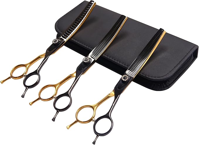 7" Curved Thinner Dog Scissor, Curved Fluffer Scissors, 43 Teeth, 50% Thinning Rate, Professional Pet Shear for Groomer, Ergonomic Dog Grooming Scissor, Dogs Shear for Grooming to remove bulk quickly