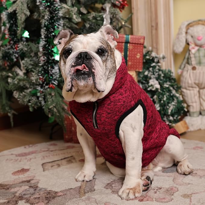 ROZKITCH X-Large Dog Sweater, Stretchy Jacket with Fleece Lining, Knit Pet Coat for Large with Zipper Opening for Harness, Fleece Jumpsuit Adjustable Neck Reflective Pet Jacket Rosered XL