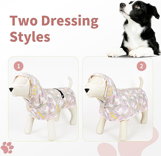 Dog Raincoat, Waterproof Windproof Dog Rain Jacket with Hood, Rain Coat with Leash Hole, Adjustable Raincoat Poncho for Small Medium Large Dogs Outdoor (Pink, Medium)