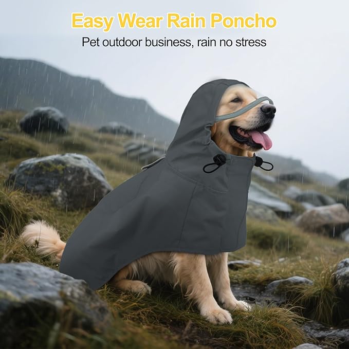 DENTRUN Dog Rain Poncho for Corgi, Schnauzer – Waterproof & Quick-Dry – Hooded Design with Leash Hole for Outdoor Adventures, Camping, City Strolls, L