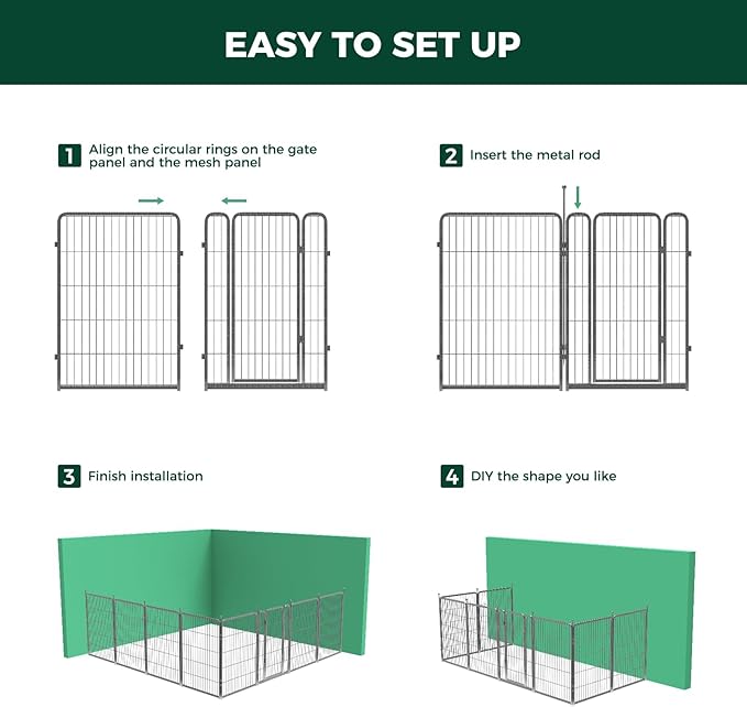 FXW Garden Fence Outdoor for The Yard – 40in(H) x 72.9ft(L) Heavy Duty Metal Animal Barrier for Dog and Rabbit, Decorative Dog Fence, 32 Panels, Silver