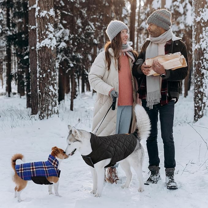 Kuoser Waterproof Dog Coat, Reversible Dog Jacket for Small Dogs, Adjustable Durable Doggie Winter Coat Warm Cozy Puppy Cold Weather Apparel from Small to Large Breed, Navy S