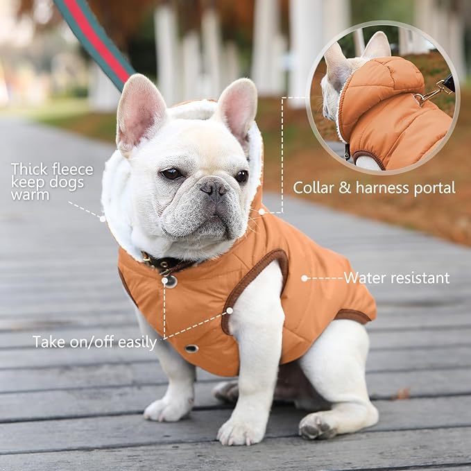 Windproof Waterproof Dog Coat Fleece & Cotton Lined Warm Jacket, Cold Weather Pet Apparel Clothes Vest for Small Medium Large Dog Khaki, XL