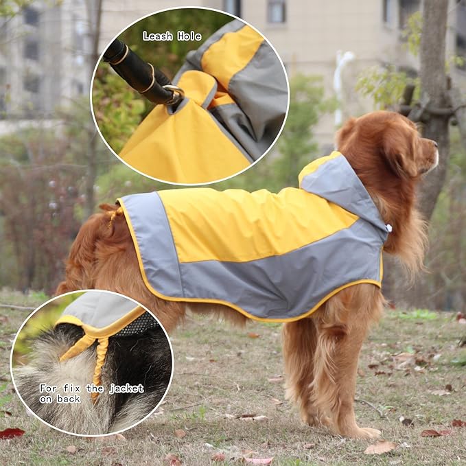Dogs Packable Lightweight Raincoat: Pet Dog Hood Waterproof Coats Yellow Size 12