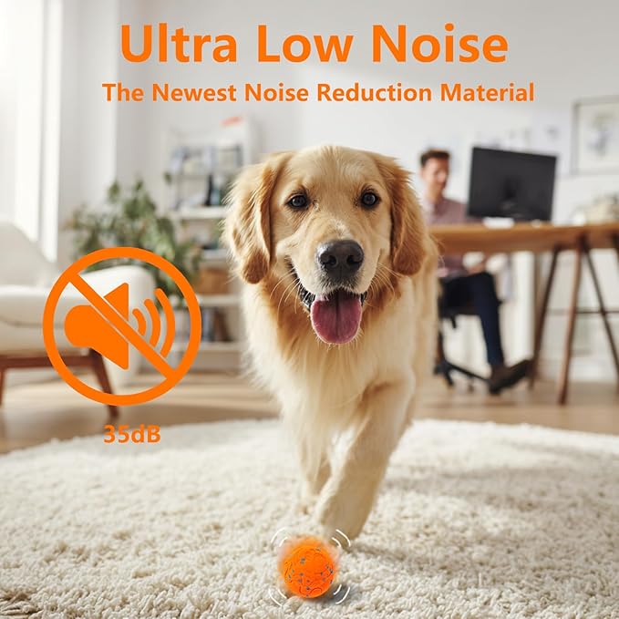 Interactive Dog Ball, Automatic Moving, Bouncing Chew Toys, Wicked Balls with 3 Modes, E-TPU Vibrating Dog Ball for Medium and Large Dogs, IP54 Waterproof, Birthday Gifts for Dogs(Orange)