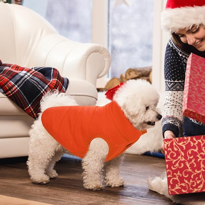 ASENKU Dog Winter Coat - Waterproof Windproof Dog Jacket, Warm Snowproof Doggie Puffer Vest for Cold Weather, Lightweight Snow Coats for Small Medium Large Dogs (Orange, 2XL)