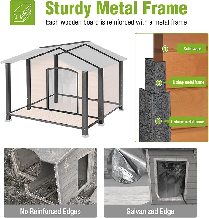 GUTINNEEN Heated Dog House for Outside Insulated Dog House Outdoor Weatherproof with Safe Heated Pad, Chew-Proof Metal Frame and Insulated Liner for Medium to Large Dogs, 41.5" L x 41.4" W x 34.1" H