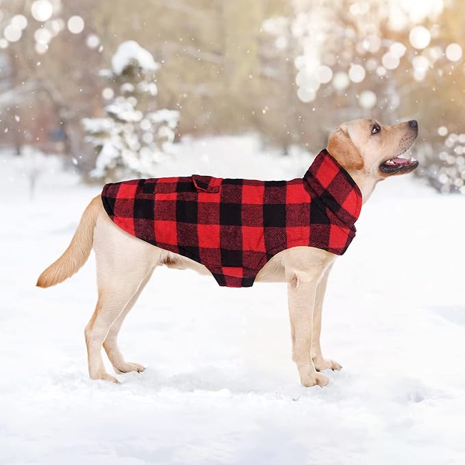 Malier Dog Winter Coat, Classic Plaid Fleece Dog Cold Weather Coats Dog Jacket with Pocket, Windprood Warm Dog Coat Vest Winter Pet Clothes Apparel for Small Medium Large Dogs (Red, XXX-Large)