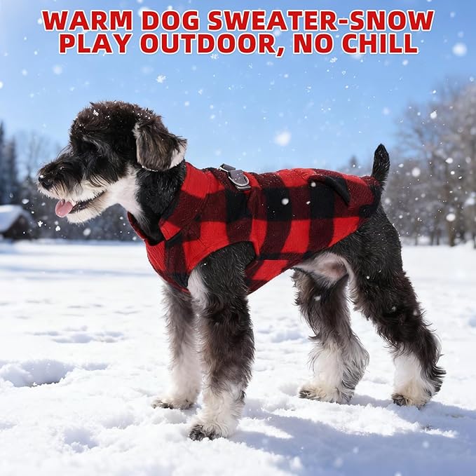 KOOLTAIL Dog Fleece Vest Sweater, Warm Puppy Christmas Jacket with Dual Leash D-Ring and Pocket for Small Medium Dogs, Cozy Soft Pet Winter Cold Weather Coats Fall Clothes Hoodie Boy Girl,Red Plaid M