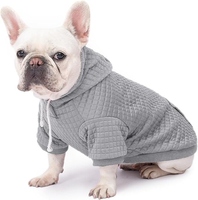 2 Pack Dog Hoodie Sweaters for Small Medium Dogs Warm Dog Clothes for Large Dogs Soft Waffle-Like Laminated Sweatshirt Bulldog (Black+Grey, XS (Back: 10",Chest: 13", Neck: 9"))