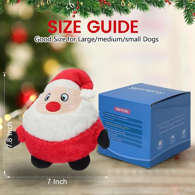 Senneny Interactive Dog Christmas Toys Motion Activated, Rolling Dog Ball with Plush Cover USB Rechargeable, 360° Smart Automatic Moving Pet Toy for Large Medium Small Dogs (Santa)