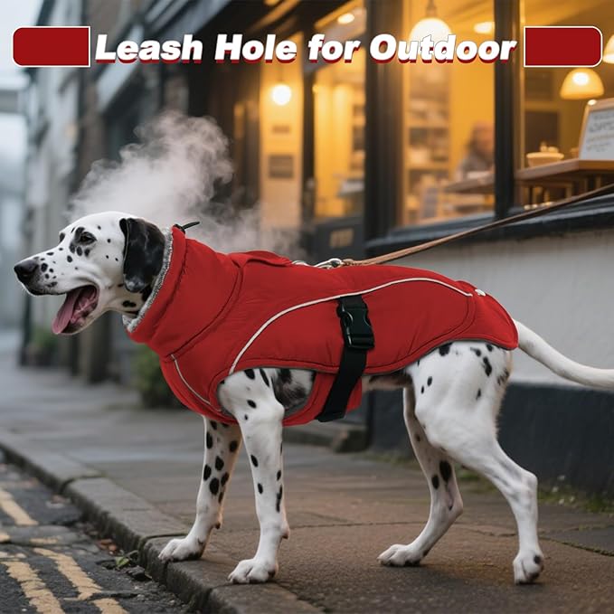 DENTRUN Large Dog Winter Coat - Windproof Reflective Warm Coat, Adjustable Neck & Snap Closure, Water Repellent Thick Fleece Vest, Fleece Lined for for Golden Retriever, Red, XL