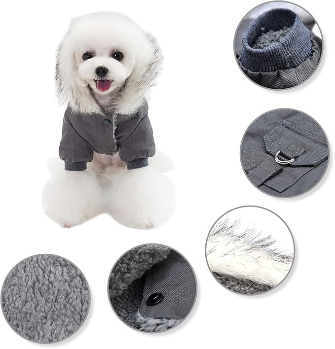 Warm Dog Hooded Trench Coat Windproof Parka Jacket for Cold Weather (L, Black Grey)
