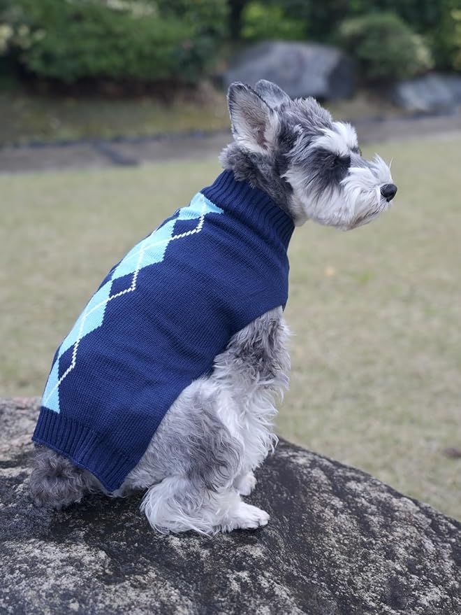 Alemon Argyle Knit Pet Sweaters Clothes for Dogs Pets, Classic Blue Dog Sweater Small (S) Size