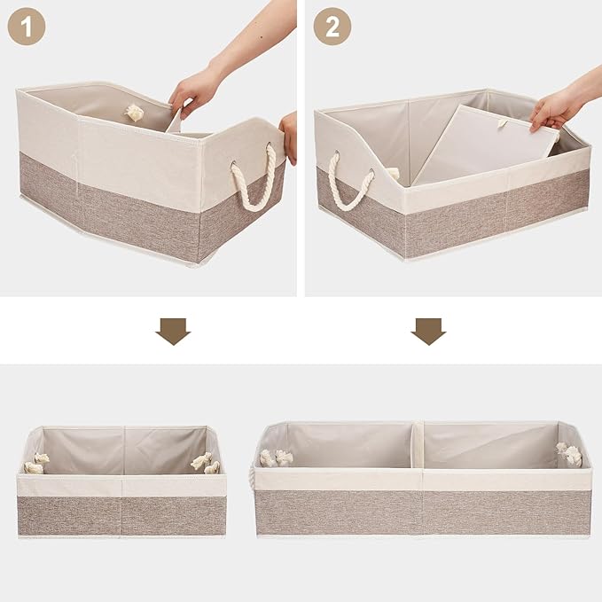Large Dog Toy Basket With Handle, Foldable Dog Toy Box for Living Room Area, 20" Basket for Dog Toys, Clothes, Organizers and Storage with Hard Board, Anti-slip for Pet Toys (Brown, Medium)