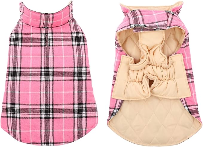 MIGOHI Dog Jackets for Winter, Reversible, Windproof, Waterproof, Warm Dog Coat - British Style Plaid Dogs Winter Vest, Pink, 3XL
