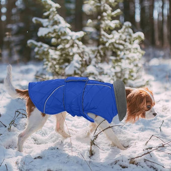 Kuoser Dog Coat, Extra Warm Dog Jacket Windproof Dogs Cold Weather Coats for Large Dogs, Fleece Lining Turtleneck Puppy Snowsuit Reflective Adjustable Pet Winter Clothes Christmas, Blue L