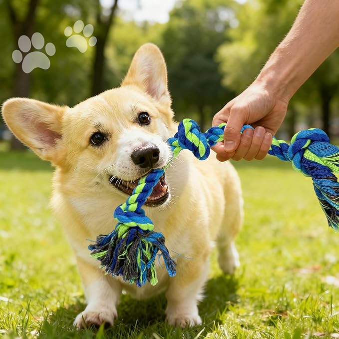 Rocfish [3 Pack Dog Rope Toys, Dog Chew Toy for Medium and Small Dogs, Nearly Indestructible Tug of War Toys, 100% Cotton, Teeth Cleaning Chew Rope, Puppy Toys for Boredom