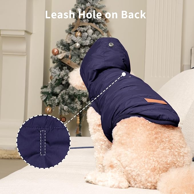 Fleece Lining Extra Warm Dog Hoodie in Winter for Medium Dogs Jacket Pet Coats with Hooded,Blue L