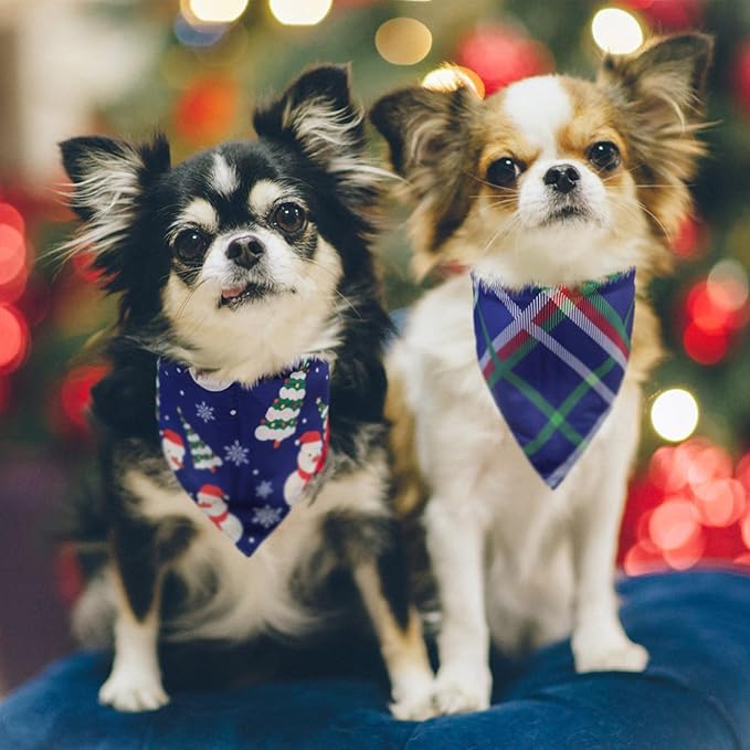 SCENEREAL Christmas Dog Bandanas 2 Pack, Puppy Snowman Xmas Triangle Bibs Handkerchief, Reversible Holiday Dog Bandana for Boy and Girl, Premium Pet Scarf for Small Medium Large Dogs L