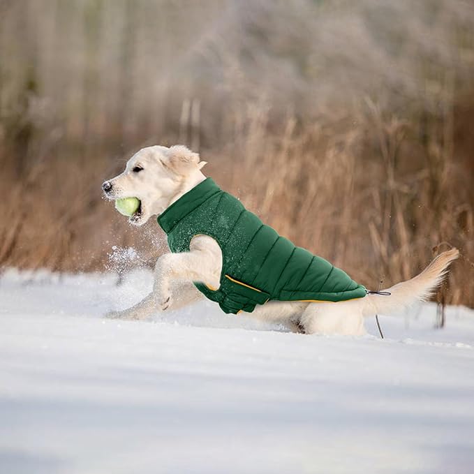 Lelepet Reversible Dog Coat Waterproof Dog Jacket Windproof Puffer Vest for Winter Warm Lightweight Coats for Medium Dogs Adjustbale Hook & Loop Pet Apparel with Leash Hole, French Bulldog, Green L