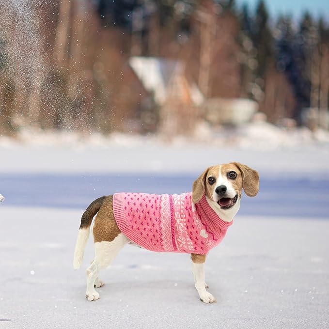 SCENEREAL Dog Sweaters for Small Dogs - Soft, Warm Turtleneck Small Dog Sweater, Ugly Knit Dog Christmas Outfits for Dachshund, Chihuahua, Pug, Yorkie,Winter Pet Clothes Male Female,Pink