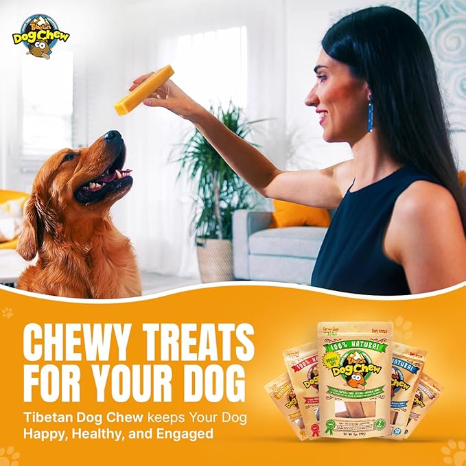 Tibetan Dog Chew Yak Cheese Sticks (4 Large Chews) - Natural Handmade Treats for Large Dogs, Long-Lasting, Easy to Digest with No Additives, Rawhide, Grains, or Gluten, Perfect for Aggressive Chewers