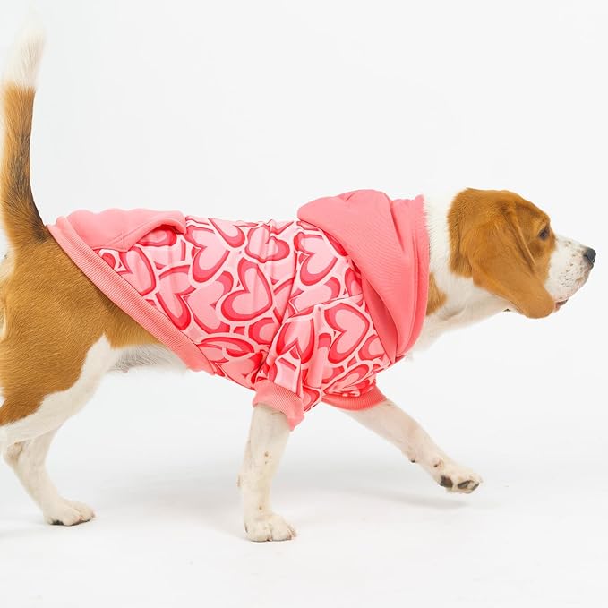 PUPTECK Fall Winter Dog Hoodie Pet Sweatshirt Soft Warm Clothes Fleece Lined with Hat for Small Medium Large Dogs, Pocket Design, Pink S
