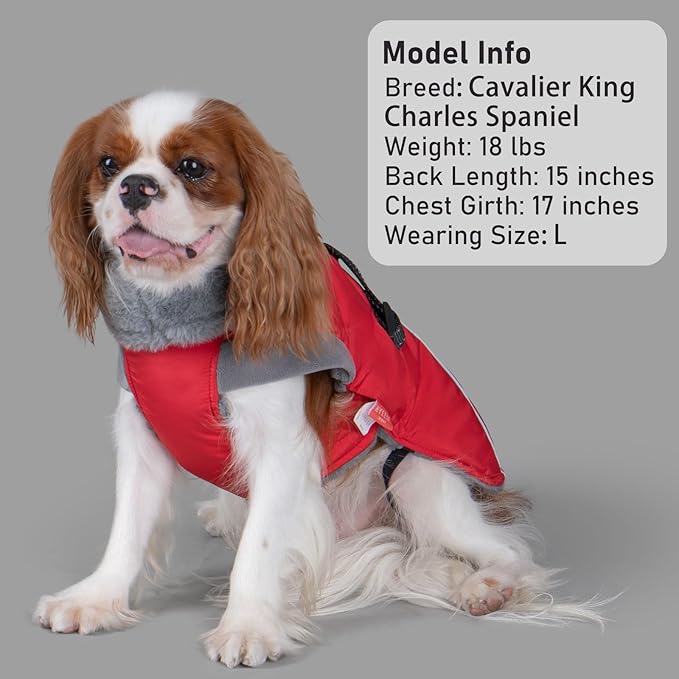 KYEESE Waterproof Dog Coat, Windproof Winter Jacket with Thick Fleece Lining, Extra Warm Turtleneck Dog Coats for Medium Dogs with Leash Hole and Reflective Design, Red, X-Large