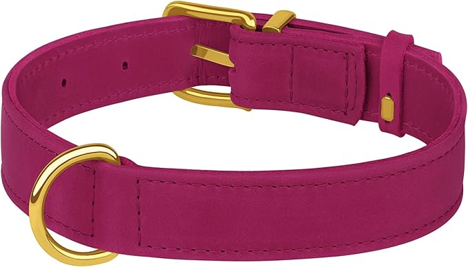 Leather Dog Collar - Heavy Duty Adjustable Soft Padded Pet Collars for Small Medium Large Dogs Breed - Black Green Brown Pink Red Blue (Pink, S, 9"-12" Neck Fit)