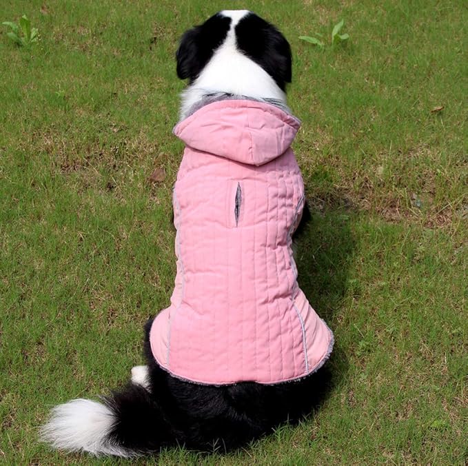 Fleece Dog Hoodie for Large Dogs Super Warm Doggie Jacket for Cold Winter Dog Coats,Pink XXXL