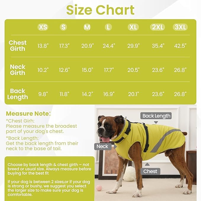 QBLEEV Small Dog Coat, Dog Jackets for Small Dogs, Winter Warm Waterproof Chihuahua Cold Weather Vest with Harness, Windproof Puppy Yorkie Reflective Fleece Dogs Snowsuit for Maltese, Green, S