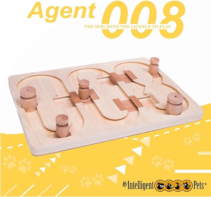 Agent 008 - Interactive Wooden Puzzle Toy for Dogs, Fun Brain Game for Intelligence Training, Challenging Mental Stimulation for Smart Dogs